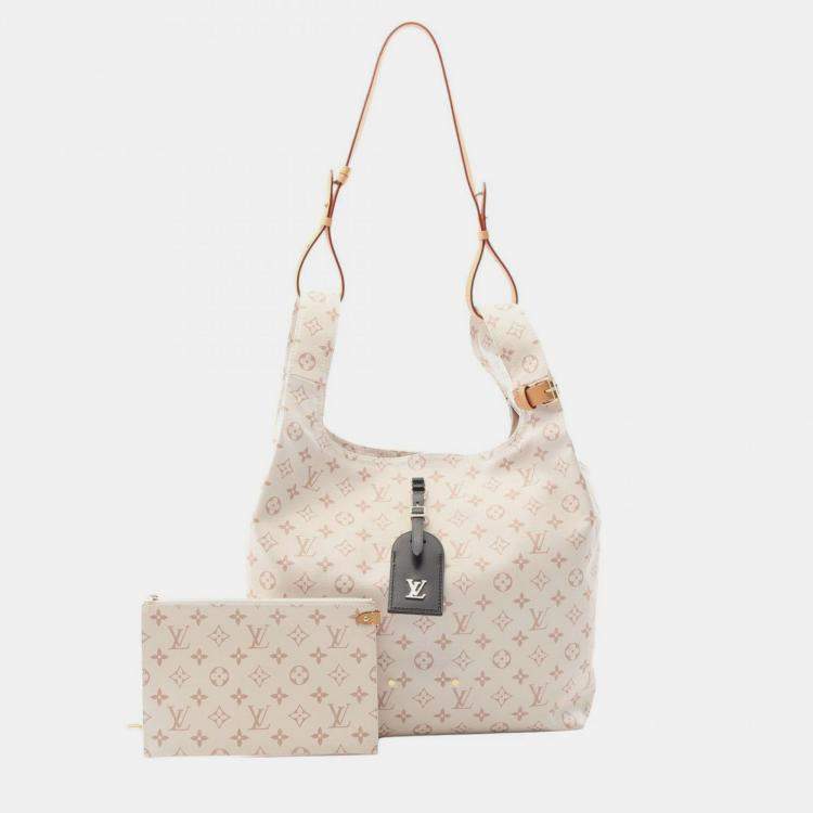 Pre Owned Louis Vuitton Atlantis Gm Tote Bag Coated Canvas Monogram White And Brown
