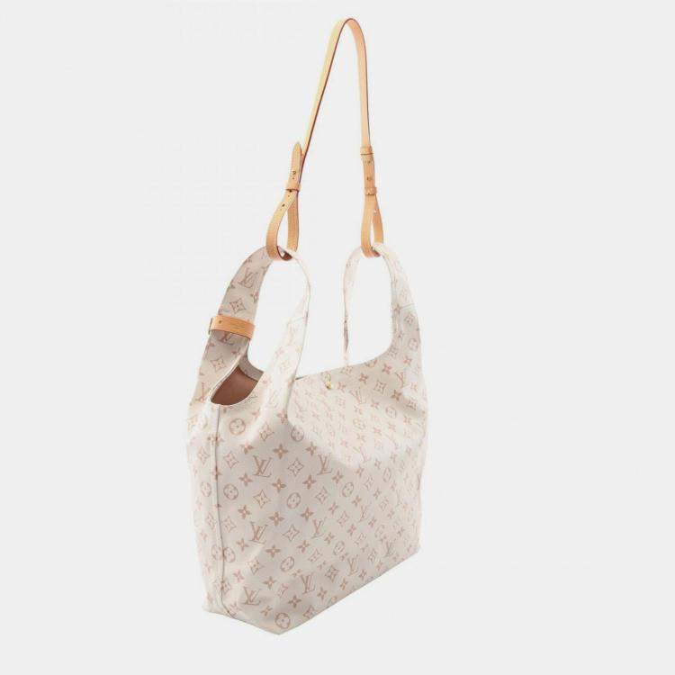 Pre Owned Louis Vuitton Atlantis Gm Tote Bag Coated Canvas Monogram White And Brown