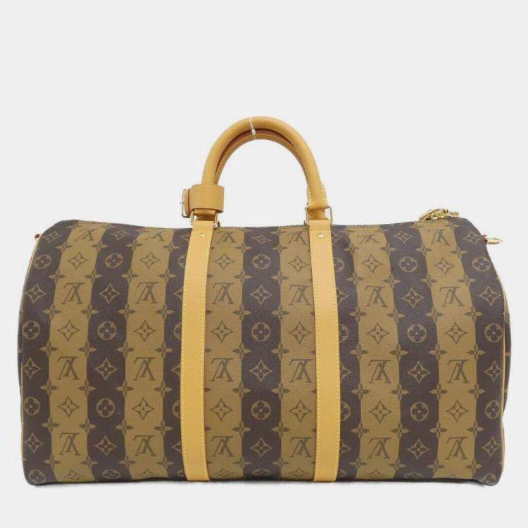 Pre Owned Louis Vuitton Monogram Stripe (Lv Squared) Keepall Bandouliere 50Cm Boston Bag