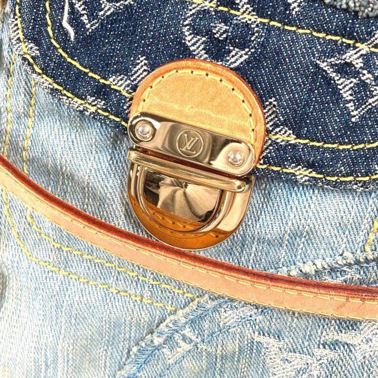 Pre Owned Louis Vuitton Monogram Denim Patchwork Posty Bag Flap Crossbody Messenger Shoulder Canvas Blue