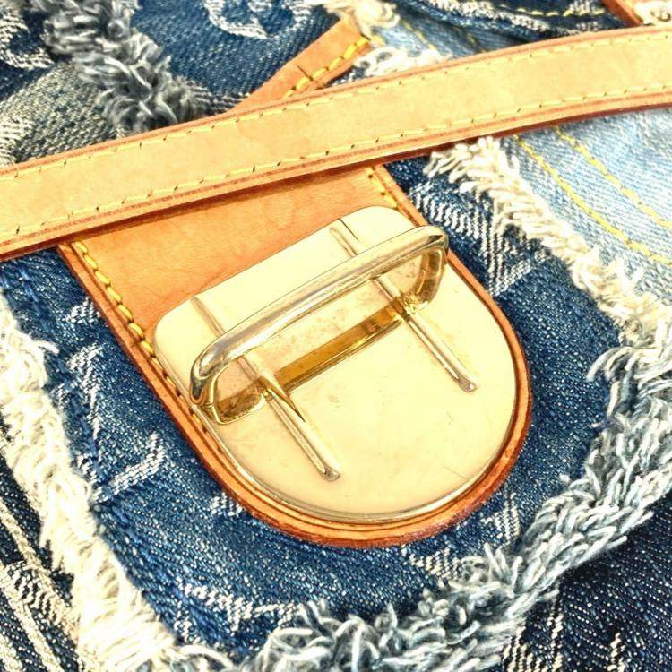 Pre Owned Louis Vuitton Monogram Denim Patchwork Posty Bag Flap Crossbody Messenger Shoulder Canvas Blue