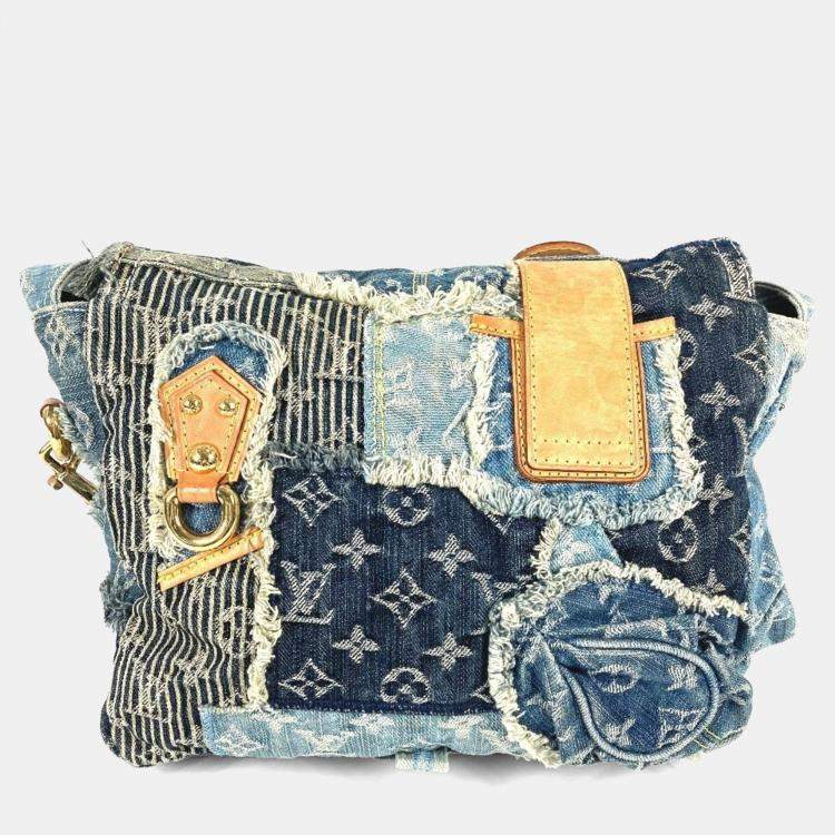 Pre Owned Louis Vuitton Monogram Denim Patchwork Posty Bag Flap Crossbody Messenger Shoulder Canvas Blue