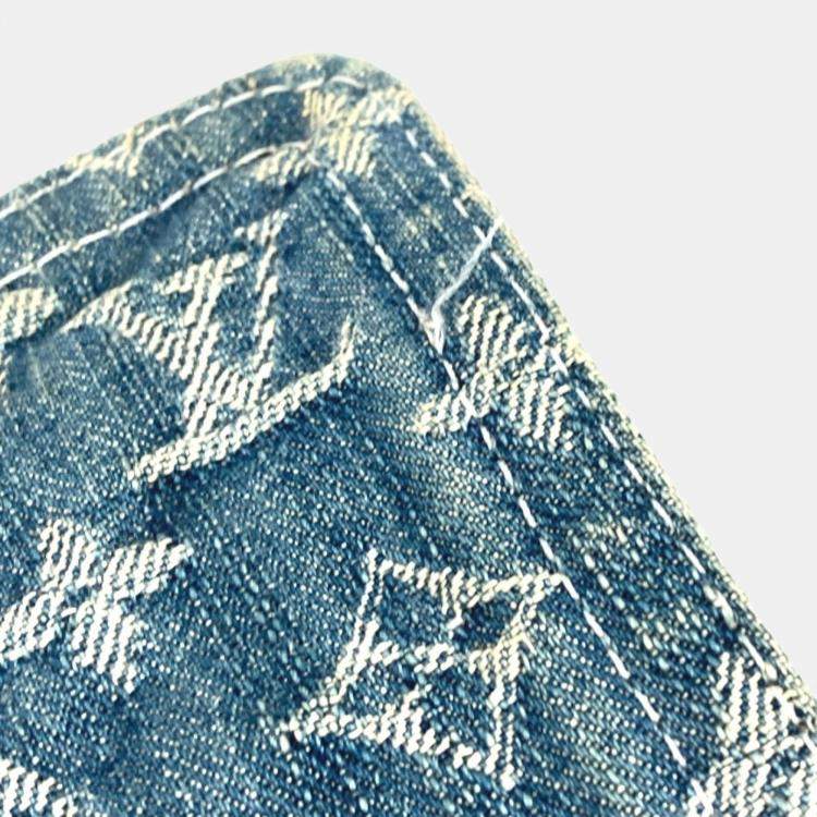 Pre Owned Louis Vuitton Monogram Denim Patchwork Posty Bag Flap Crossbody Messenger Shoulder Canvas Blue