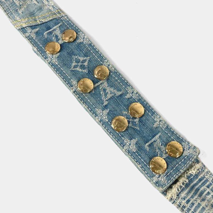 Pre Owned Louis Vuitton Monogram Denim Patchwork Posty Bag Flap Crossbody Messenger Shoulder Canvas Blue