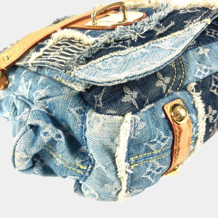 Pre Owned Louis Vuitton Monogram Denim Patchwork Posty Bag Flap Crossbody Messenger Shoulder Canvas Blue