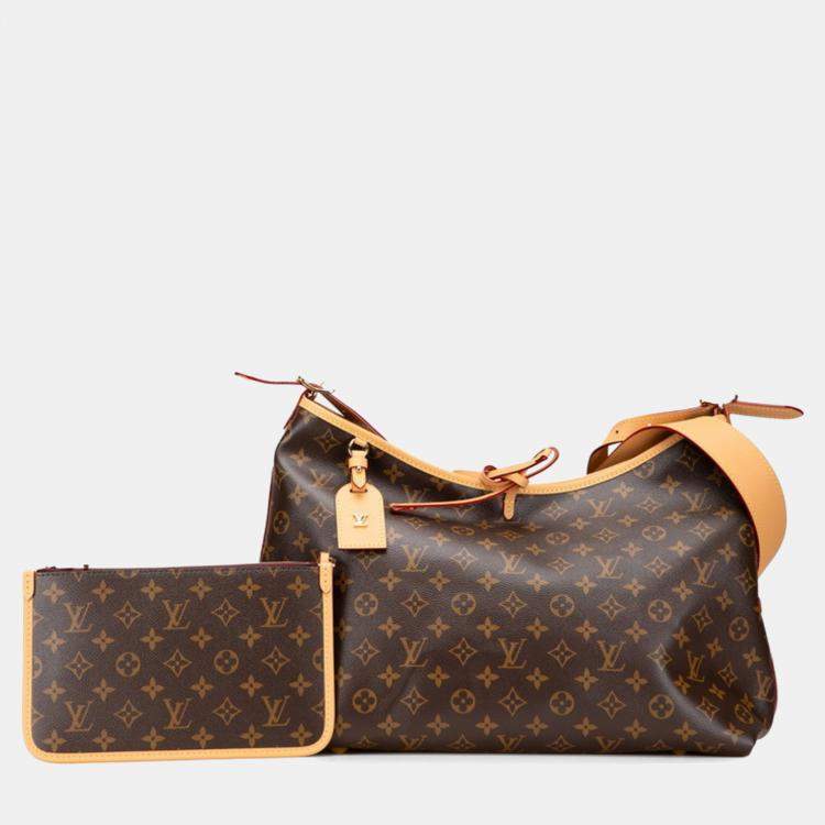 Pre Owned Louis Vuitton Monogram Carryall Nm Mm Shoulder Bag Brown Leather