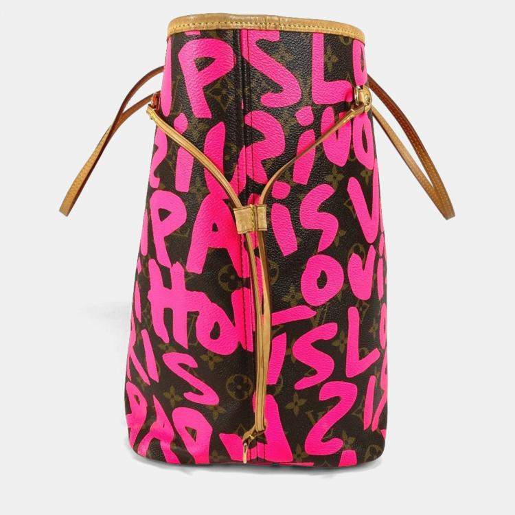 مملوكة مسبقًا Louis Vuitton Monogram Graffiti Neverfull Gm Tote Bag Shoulder Canvas Fuchsia Pink