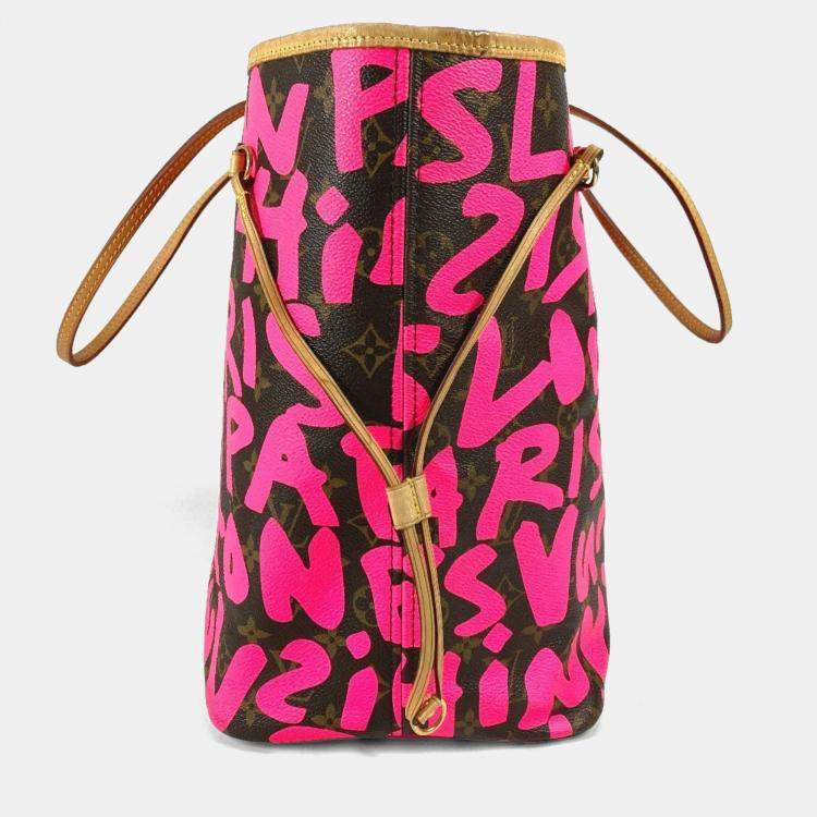 مملوكة مسبقًا Louis Vuitton Monogram Graffiti Neverfull Gm Tote Bag Shoulder Canvas Fuchsia Pink