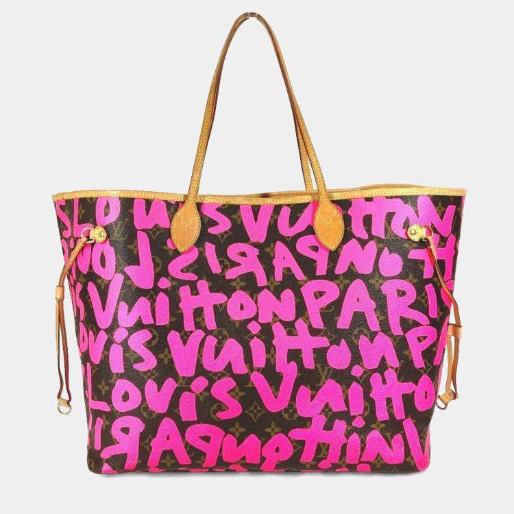 مملوكة مسبقًا Louis Vuitton Monogram Graffiti Neverfull Gm Tote Bag Shoulder Canvas Fuchsia Pink