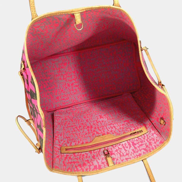 مملوكة مسبقًا Louis Vuitton Monogram Graffiti Neverfull Gm Tote Bag Shoulder Canvas Fuchsia Pink