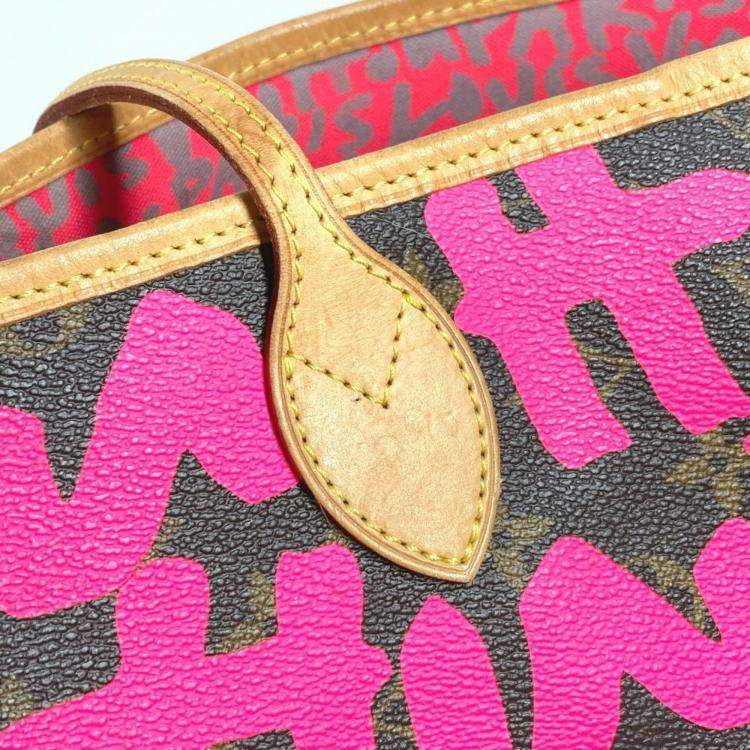مملوكة مسبقًا Louis Vuitton Monogram Graffiti Neverfull Gm Tote Bag Shoulder Canvas Fuchsia Pink