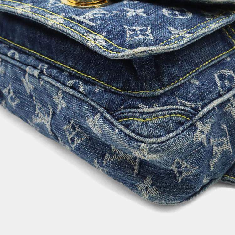 Pre Owned Louis Vuitton Monogram Denim Bum Bag Waist Body Shoulder Blue