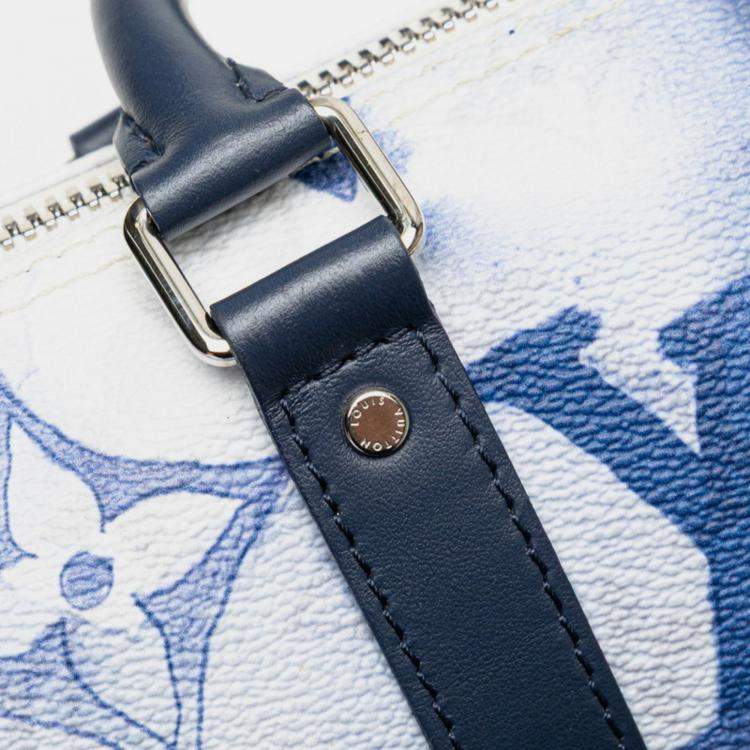 Pre Owned Louis Vuitton Monogram Watercolor Keepall Xs Handbag/Shoulder Bag White/Blue Leather