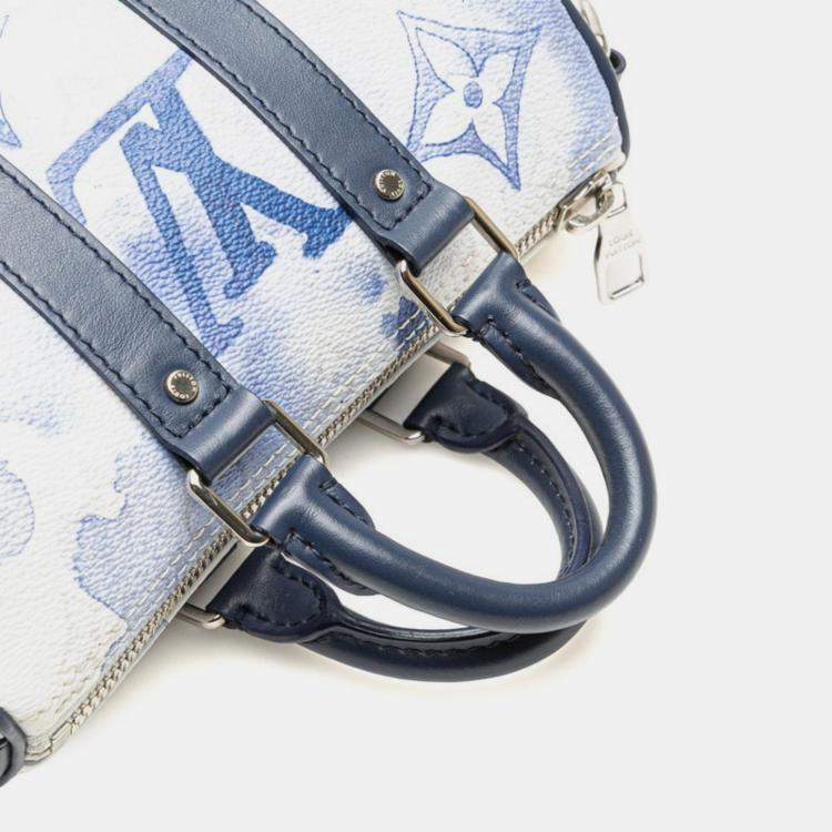 Pre Owned Louis Vuitton Monogram Watercolor Keepall Xs Handbag/Shoulder Bag White/Blue Leather