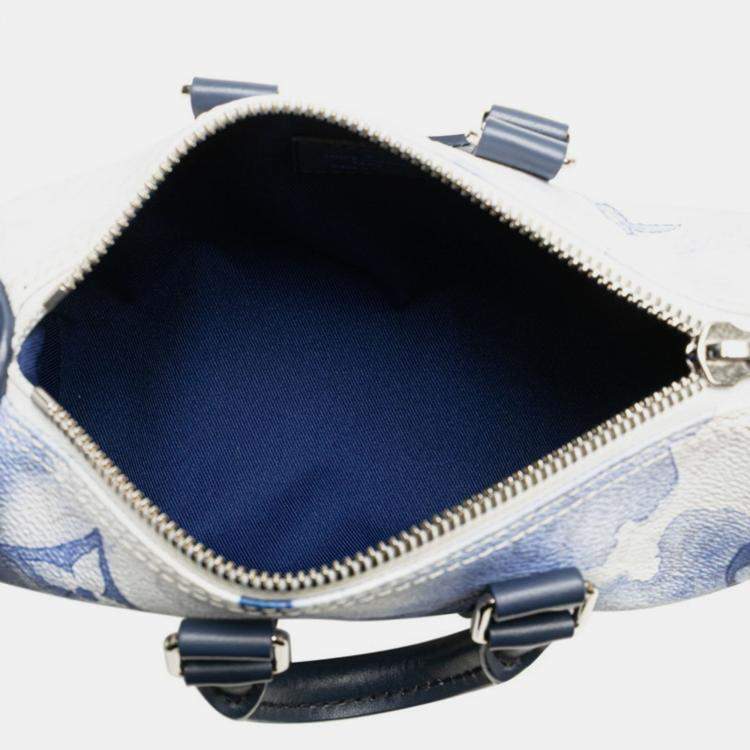 Pre Owned Louis Vuitton Monogram Watercolor Keepall Xs Handbag/Shoulder Bag White/Blue Leather