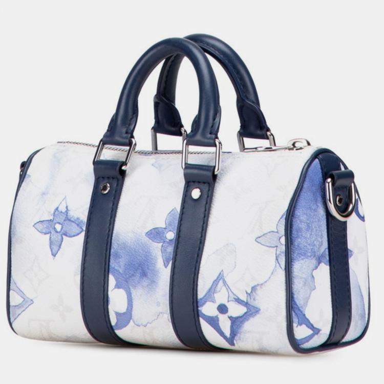 Pre Owned Louis Vuitton Monogram Watercolor Keepall Xs Handbag/Shoulder Bag White/Blue Leather