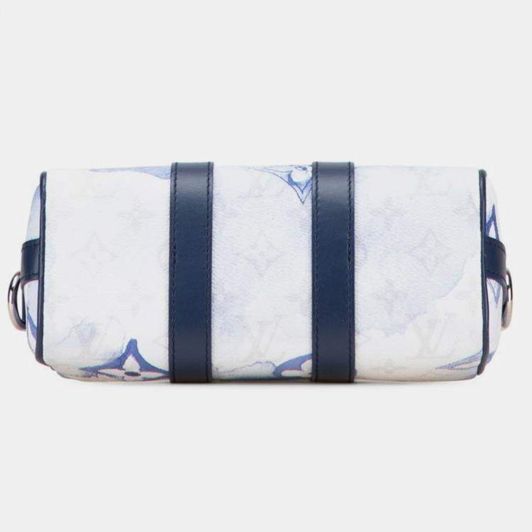 Pre Owned Louis Vuitton Monogram Watercolor Keepall Xs Handbag/Shoulder Bag White/Blue Leather