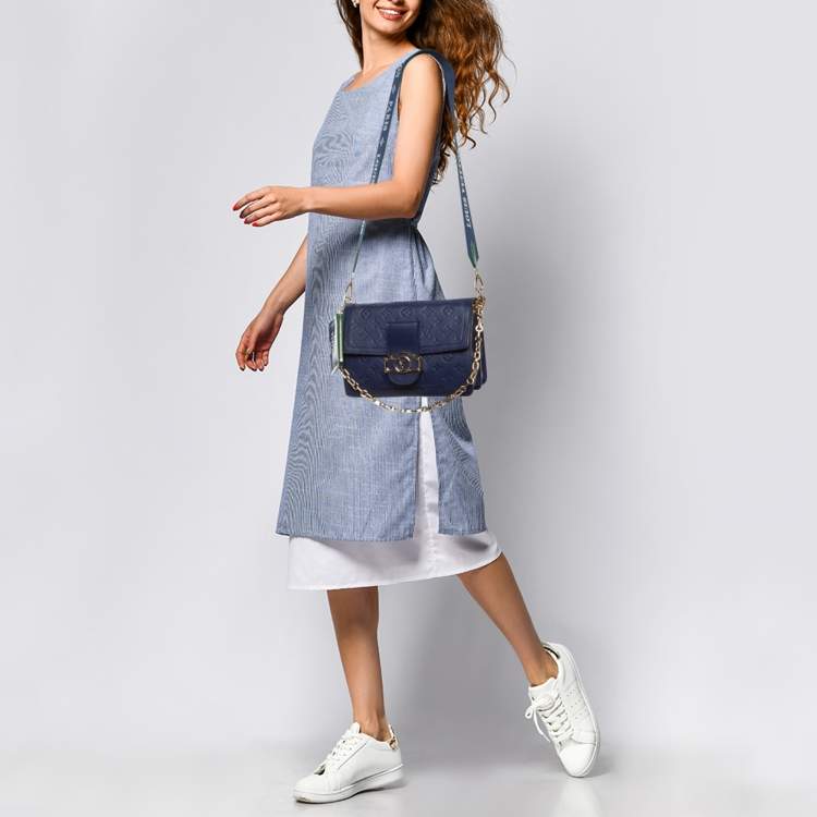 Pre Owned Louis Vuitton Dauphine MM Blue/Green Monogram Empreinte Leather Limited Edition Bag