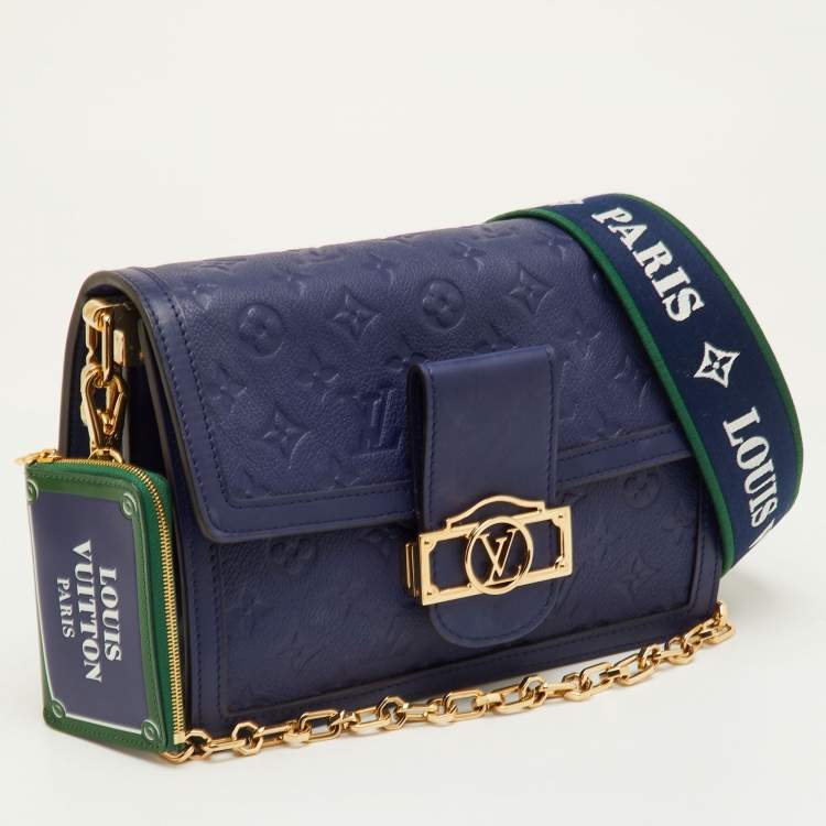 Pre Owned Louis Vuitton Dauphine MM Blue/Green Monogram Empreinte Leather Limited Edition Bag