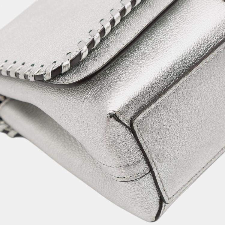 Pre Owned Louis Vuitton Silver Metallic Cuir Plume Ecume Very Chain Bag