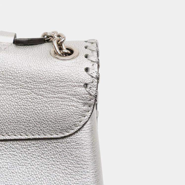 Pre Owned Louis Vuitton Silver Metallic Cuir Plume Ecume Very Chain Bag