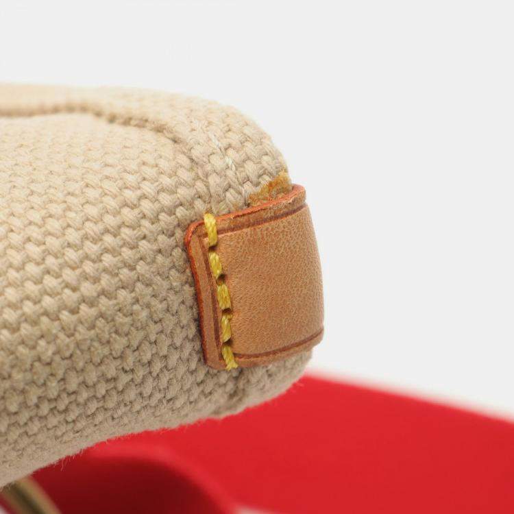 Pre Owned Louis Vuitton Antigua Cabas MM Beige Red Canvas Tote Bag