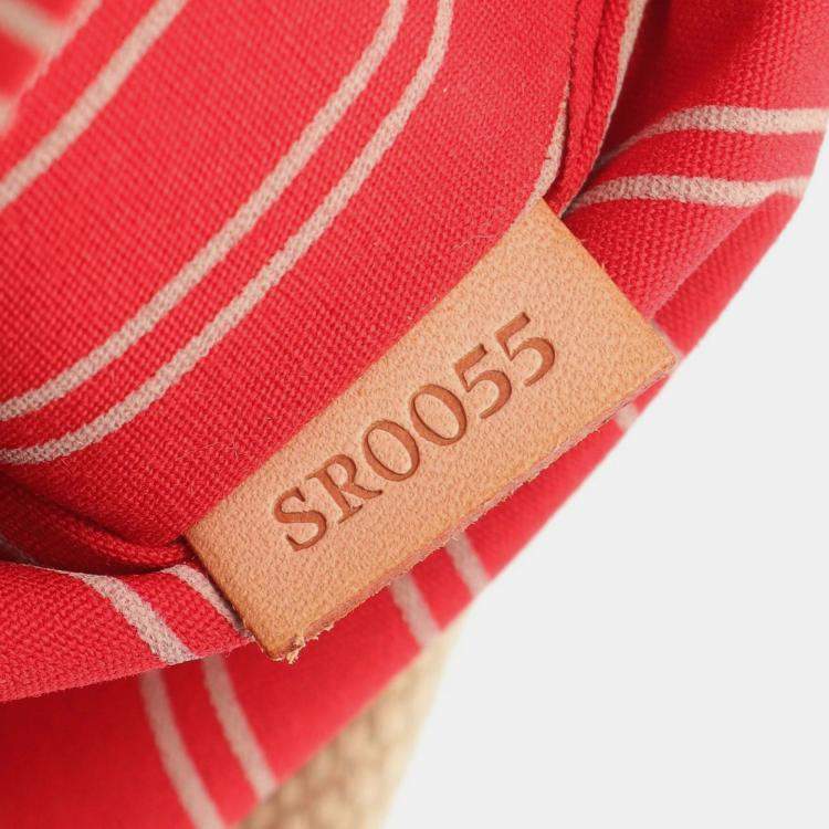 Pre Owned Louis Vuitton Antigua Cabas MM Beige Red Canvas Tote Bag