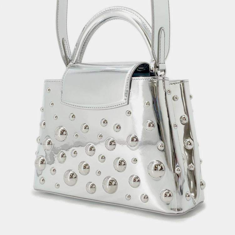 Pre Owned Louis Vuitton Capucines Metal Dots Silver Leather Size Bb