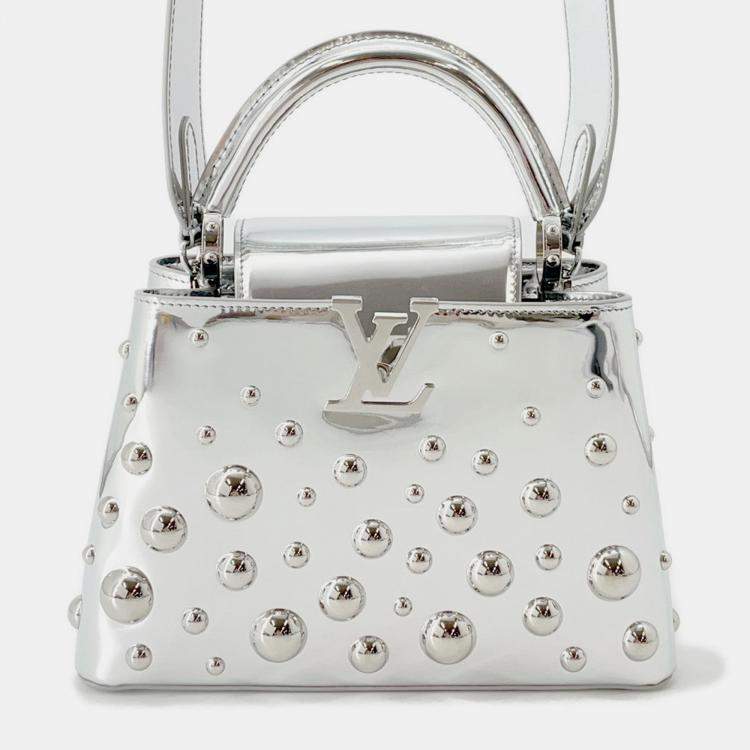 Pre Owned Louis Vuitton Capucines Metal Dots Silver Leather Size Bb