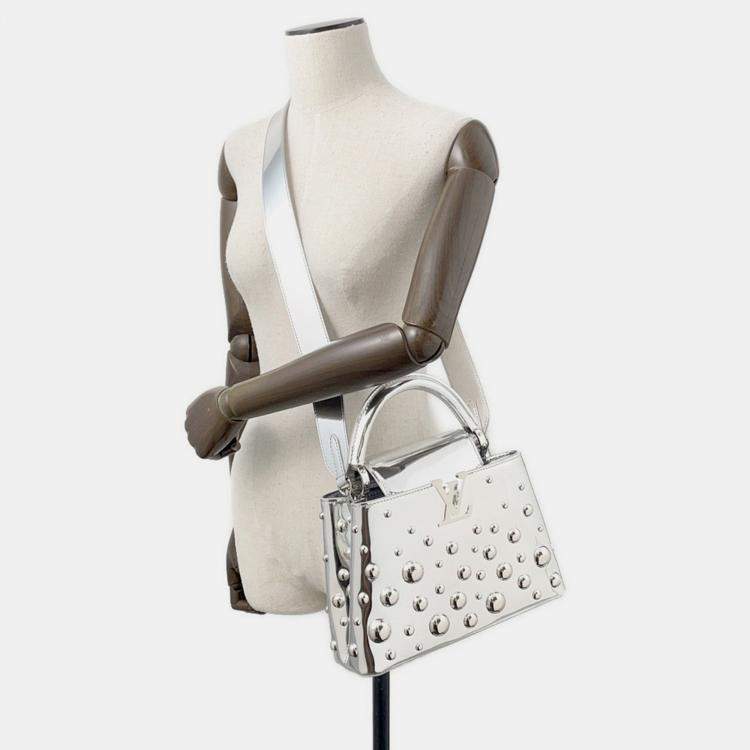 Pre Owned Louis Vuitton Capucines Metal Dots Silver Leather Size Bb