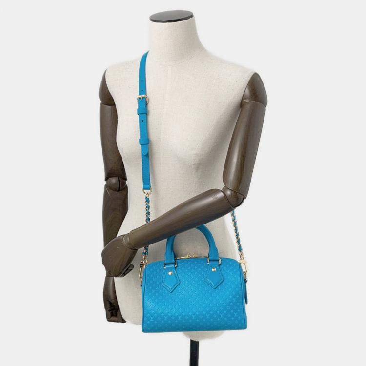 Pre Owned Louis Vuitton Nanogram Speedy Bandouliere Blue Monogram Calf Leather Size 20