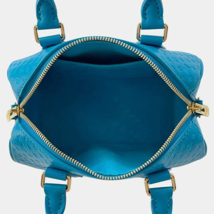 Pre Owned Louis Vuitton Nanogram Speedy Bandouliere Blue Monogram Calf Leather Size 20