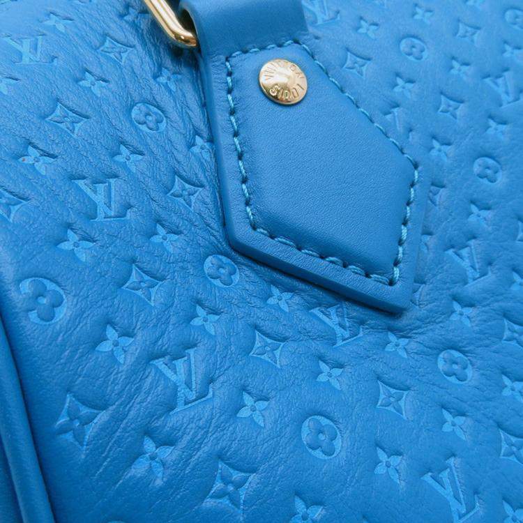 Pre Owned Louis Vuitton Nanogram Speedy Bandouliere Blue Monogram Calf Leather Size 20
