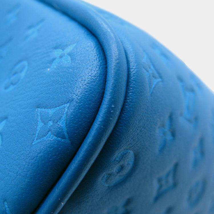 Pre Owned Louis Vuitton Nanogram Speedy Bandouliere Blue Monogram Calf Leather Size 20