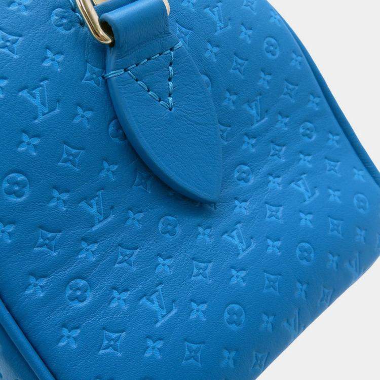 Pre Owned Louis Vuitton Nanogram Speedy Bandouliere Blue Monogram Calf Leather Size 20