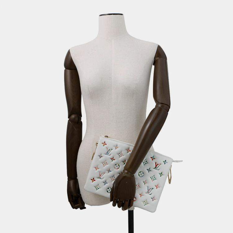 Pre Owned Louis Vuitton Coussin Blanc/Pink Monogram Lamb Leather Size Pm