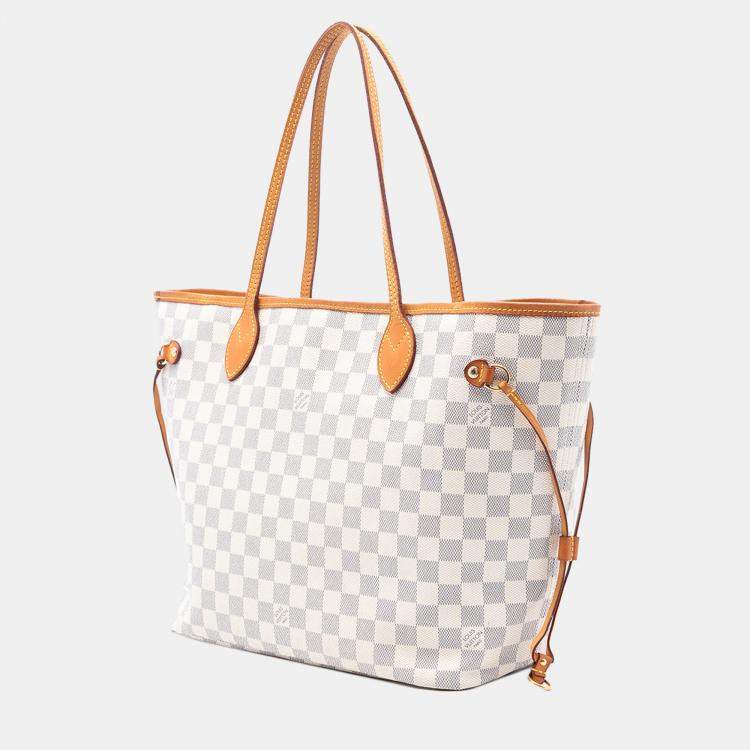 Pre Owned Louis Vuitton White Damier Azur Neverfull MM