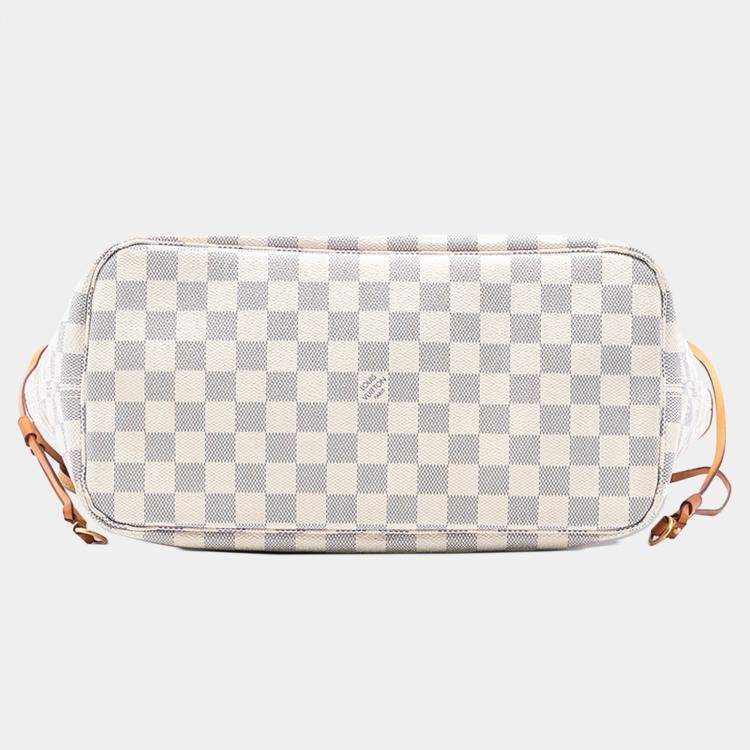 Pre Owned Louis Vuitton White Damier Azur Neverfull MM