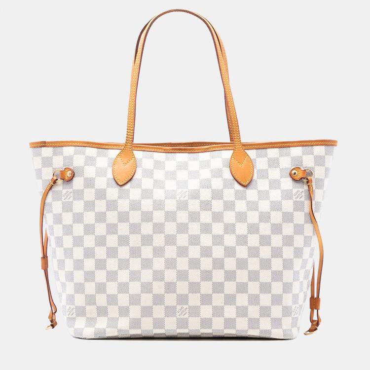 Pre Owned Louis Vuitton White Damier Azur Neverfull MM