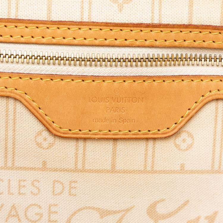 Pre Owned Louis Vuitton White Damier Azur Neverfull MM