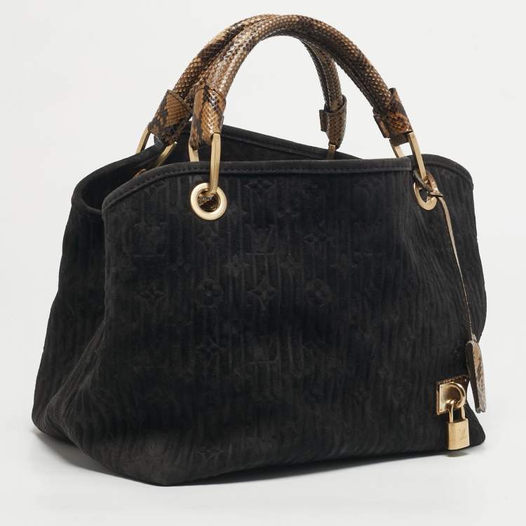 Pre Owned Louis Vuitton Whisper PM Black Monogram Kohl Suede Bag
