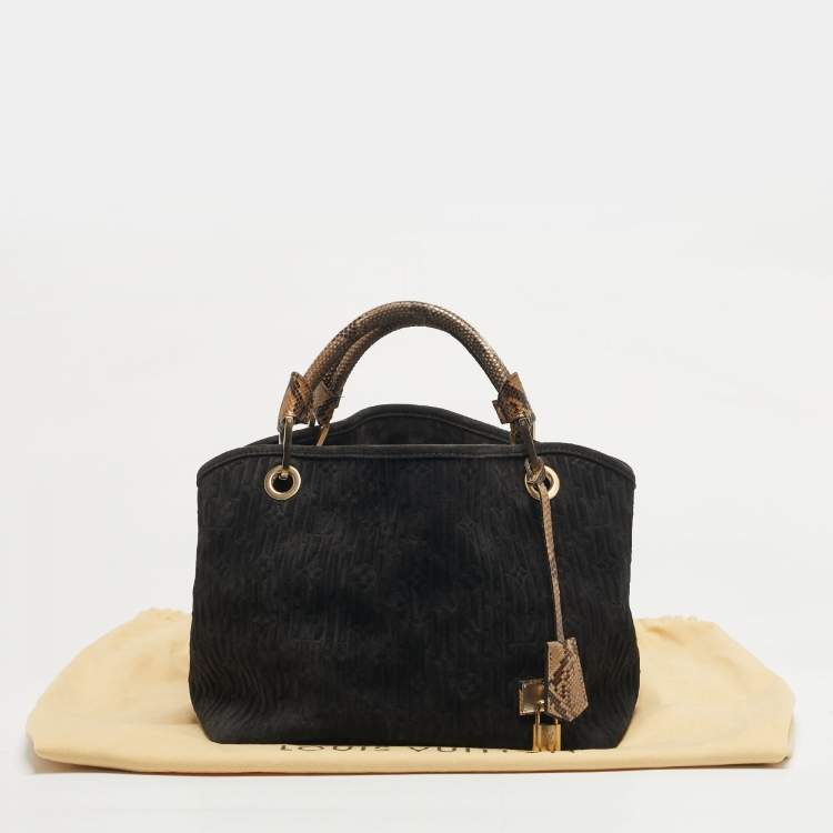 Pre Owned Louis Vuitton Whisper PM Black Monogram Kohl Suede Bag