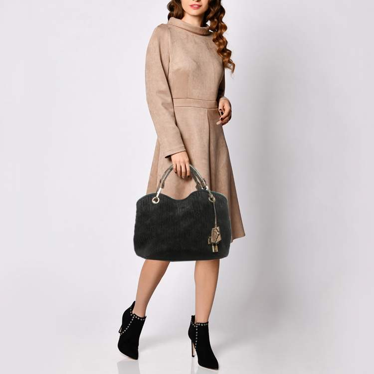 Pre Owned Louis Vuitton Whisper PM Black Monogram Kohl Suede Bag