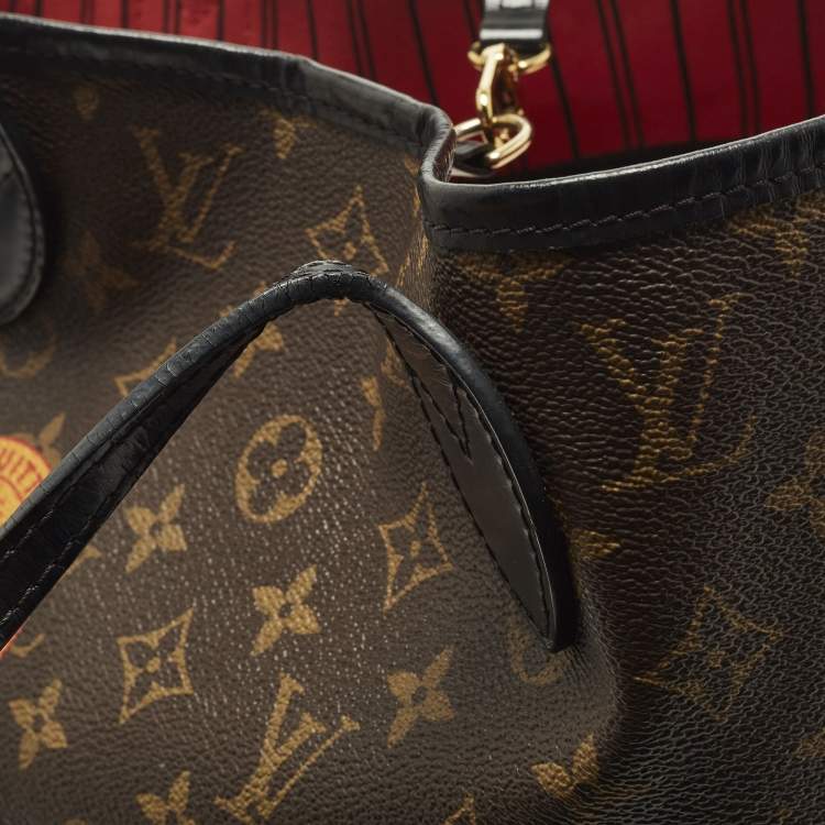Pre Owned Louis Vuitton World Tour Neverfull MM NM Black Monogram Canvas Bag