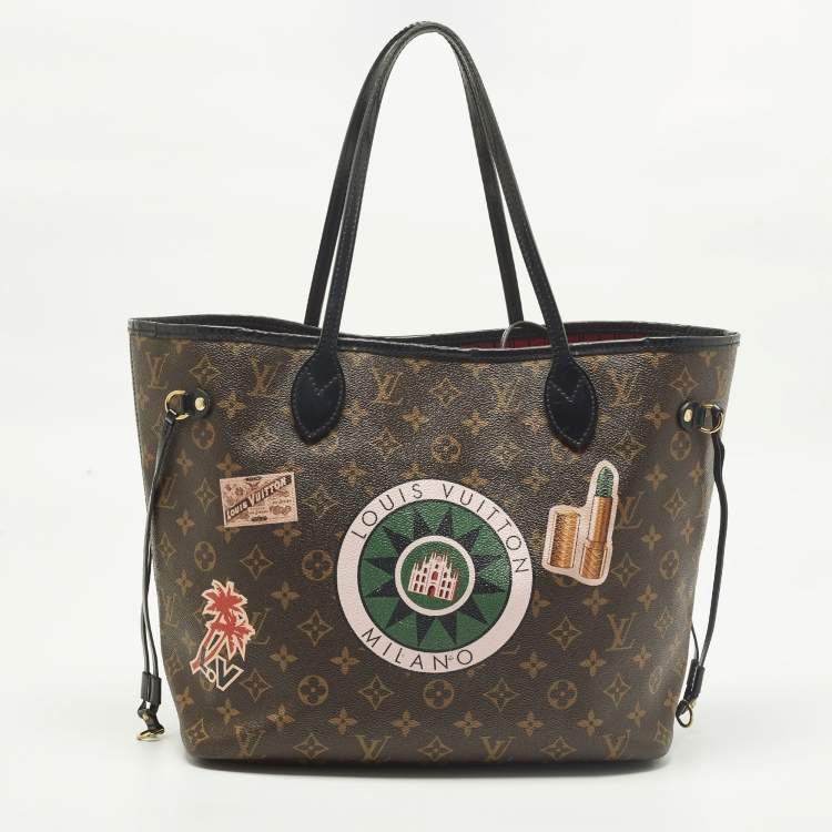 Pre Owned Louis Vuitton World Tour Neverfull MM NM Black Monogram Canvas Bag