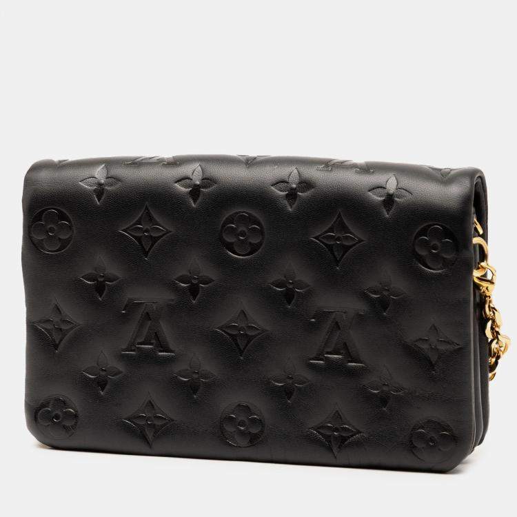 Pre Owned Louis Vuitton Black Monogram Embossed Pochette Coussin