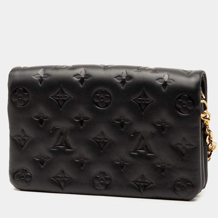 Pre Owned Louis Vuitton Black Monogram Embossed Pochette Coussin