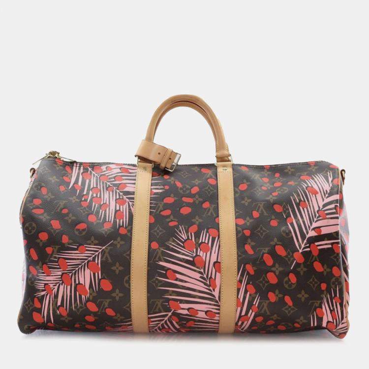 Pre Owned Louis Vuitton Brown Monogram Jungle Dots Keepall Bandouliere 50