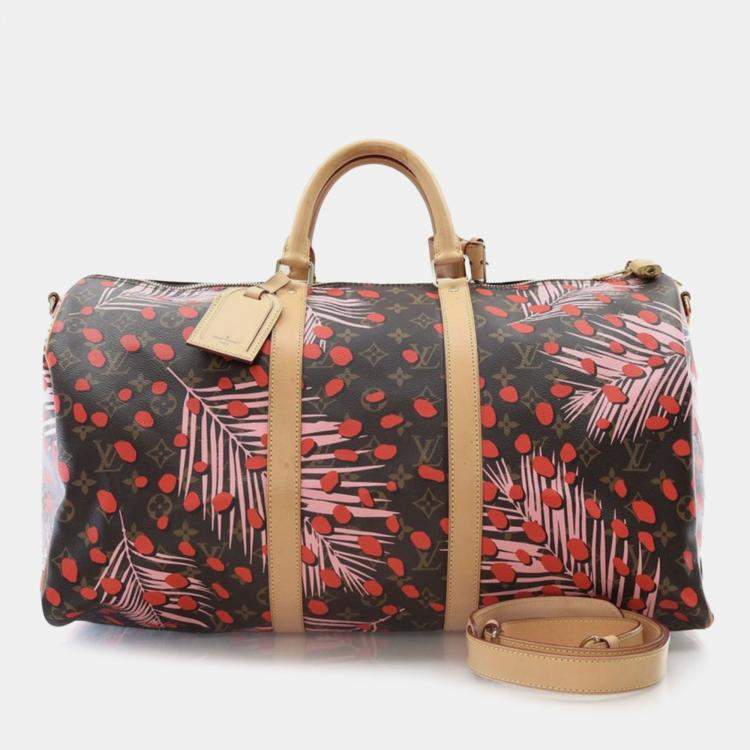 Pre Owned Louis Vuitton Brown Monogram Jungle Dots Keepall Bandouliere 50