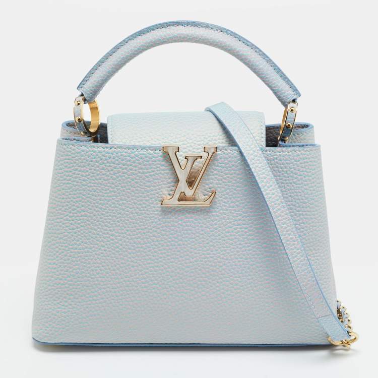 Pre Owned Louis Vuitton Capucines BB Blue Iridescent Taurillon Leather Top Handle Bag